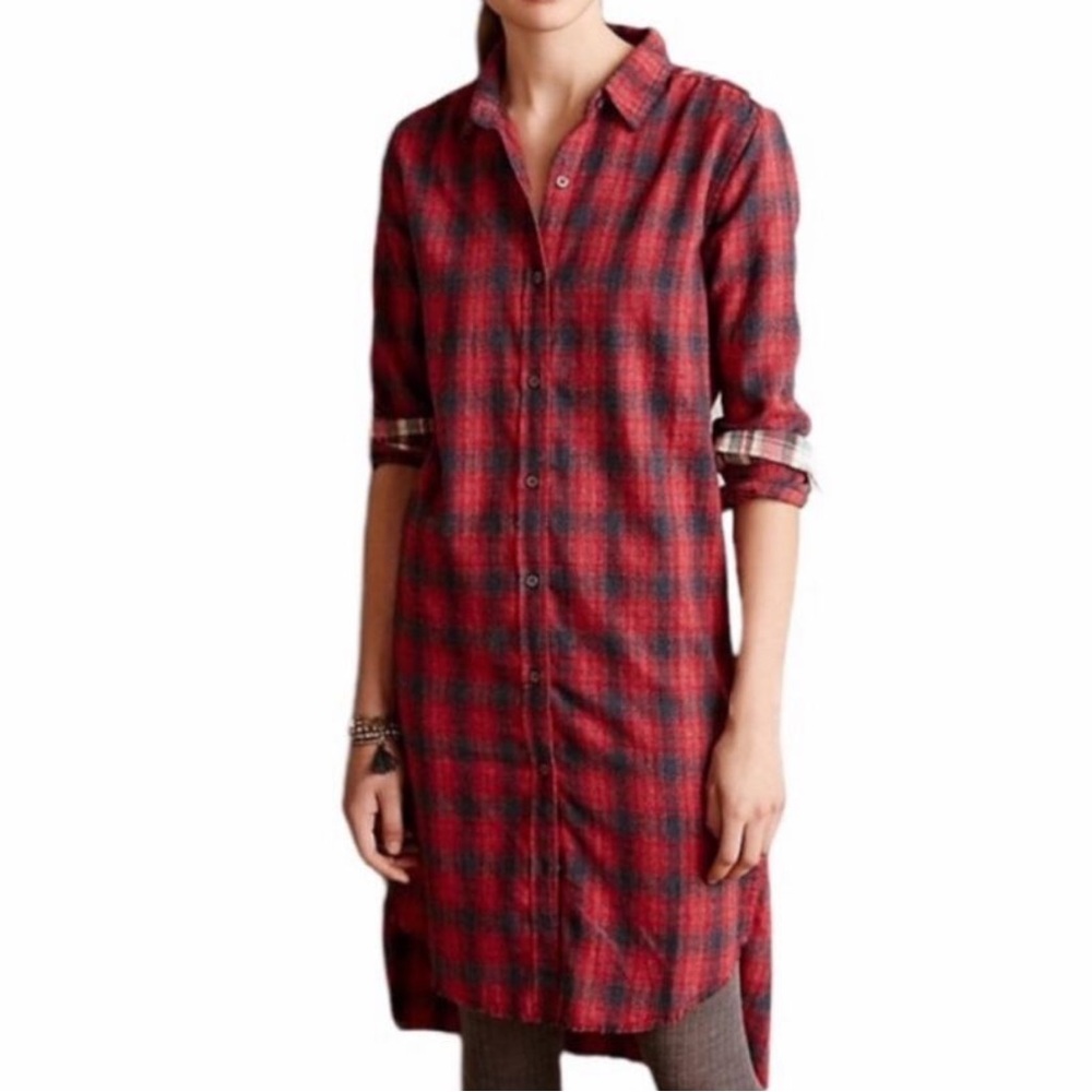 Anthropologie Artisan De Luxe Julia Plaid Flannel Shirt Dress